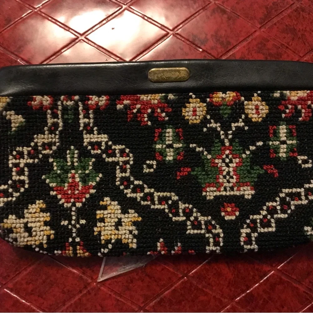 Vintage Embroidered  and leather clutch